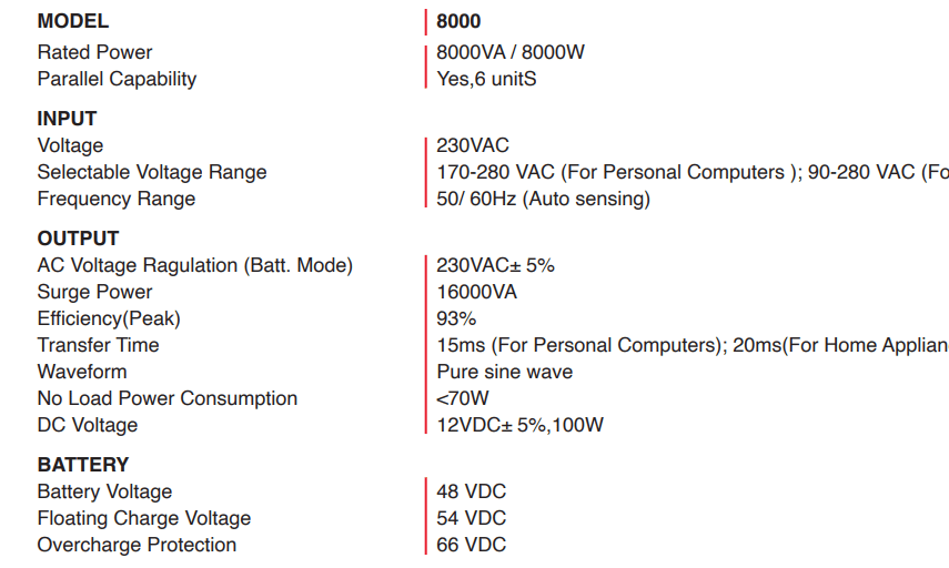 Mercury 8KVA Specification