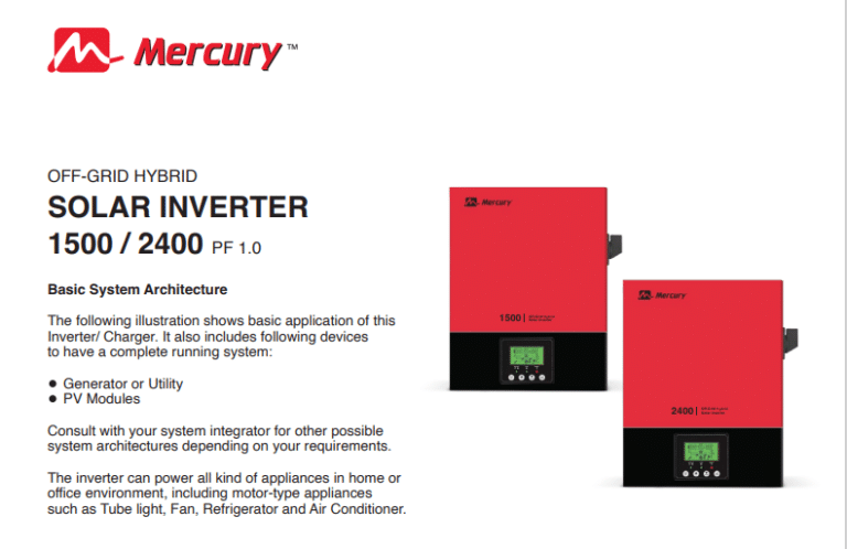 Mercury 1.5kVA Solar Hybrid Inverter System: 4x 300W Solar Panels MPPT ...